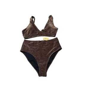 Hilinker Women's High Waisted Bikini Bronze Gold Size XL